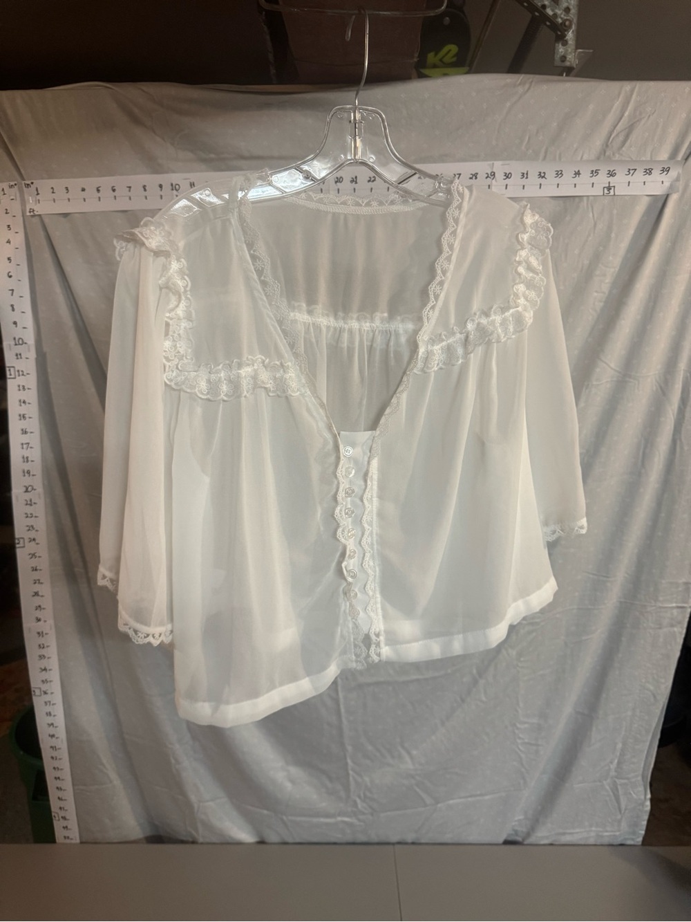 White Lace-Trim Sheer Blouse